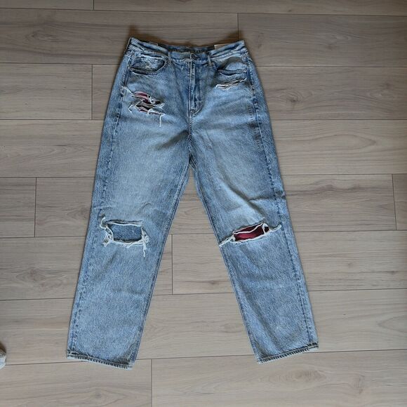 American Eagle Jeans Highest Rise 90’s Boyfriend Patchwork Destroyed Denim 14 - Picture 10 of 15
